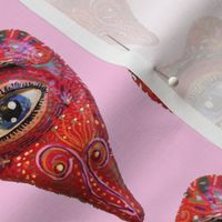 folk art heart with eye, red pink blue