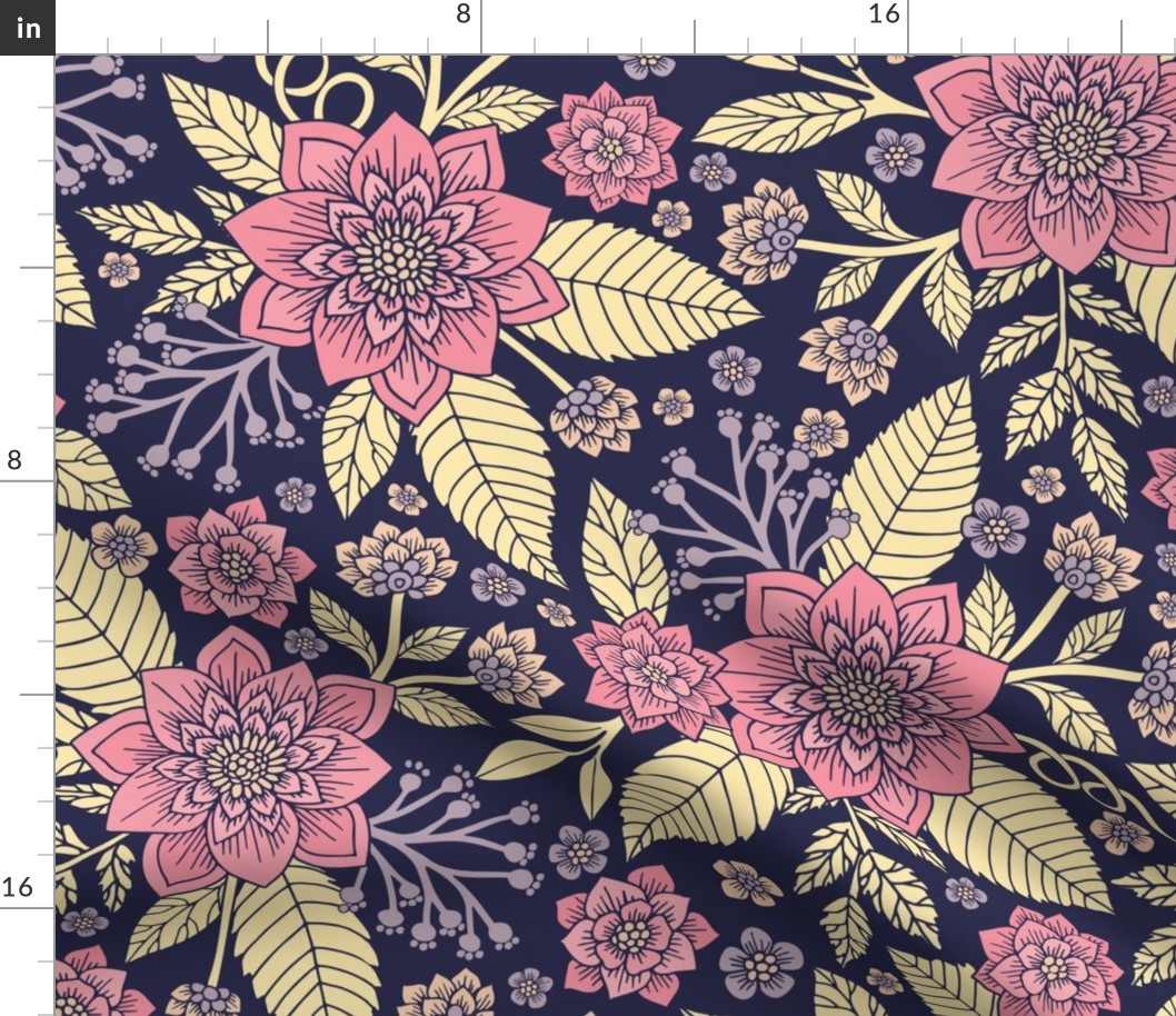 Pink, Purple & Cream Floral/Botanical Pattern