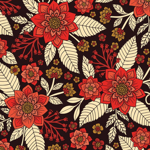 Red, Cream & Brown Floral Pattern