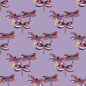 Cluster of Orange dragonflies on Lavender