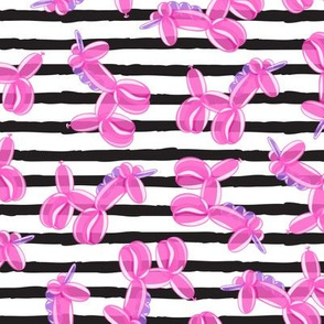 unicorn balloons - balloon animals - unicorn party - pink on black stripes - LAD19