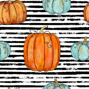 Pumpkin Assortment on a stripe background