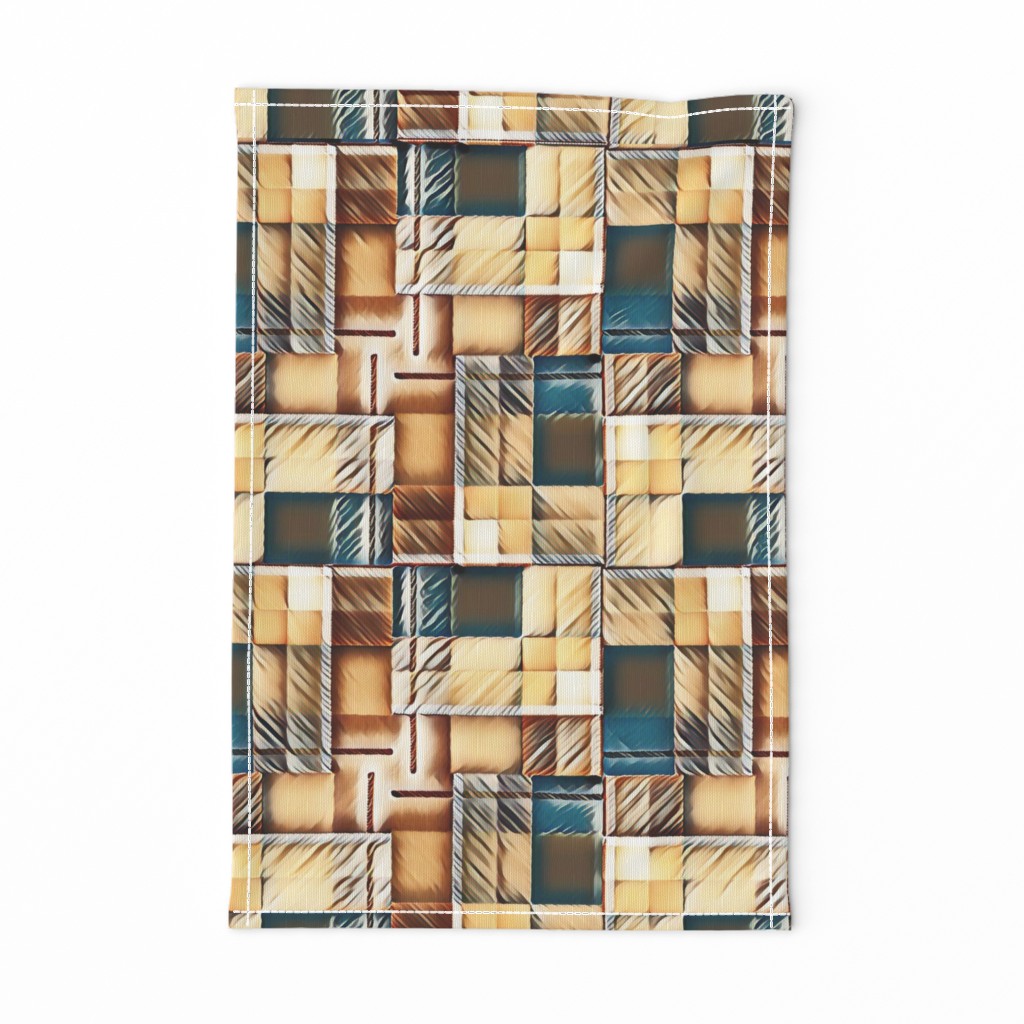 Wonky Plaid in Brown Tan and Dark Teal