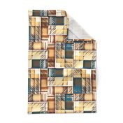 Wonky Plaid in Brown Tan and Dark Teal