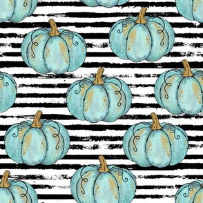 Blue Painted Pumpkins on Distressed Stripe - small scale 