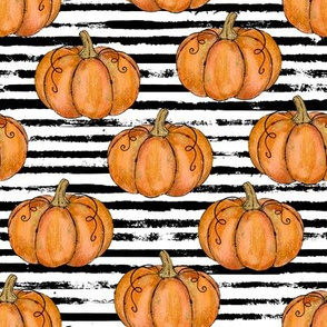 Orange Painted Pumpkins on Distressed Stripe - small scale 