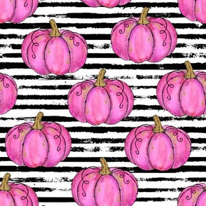 Pink Painted Pumpkins on Distressed Stripe - small scale 