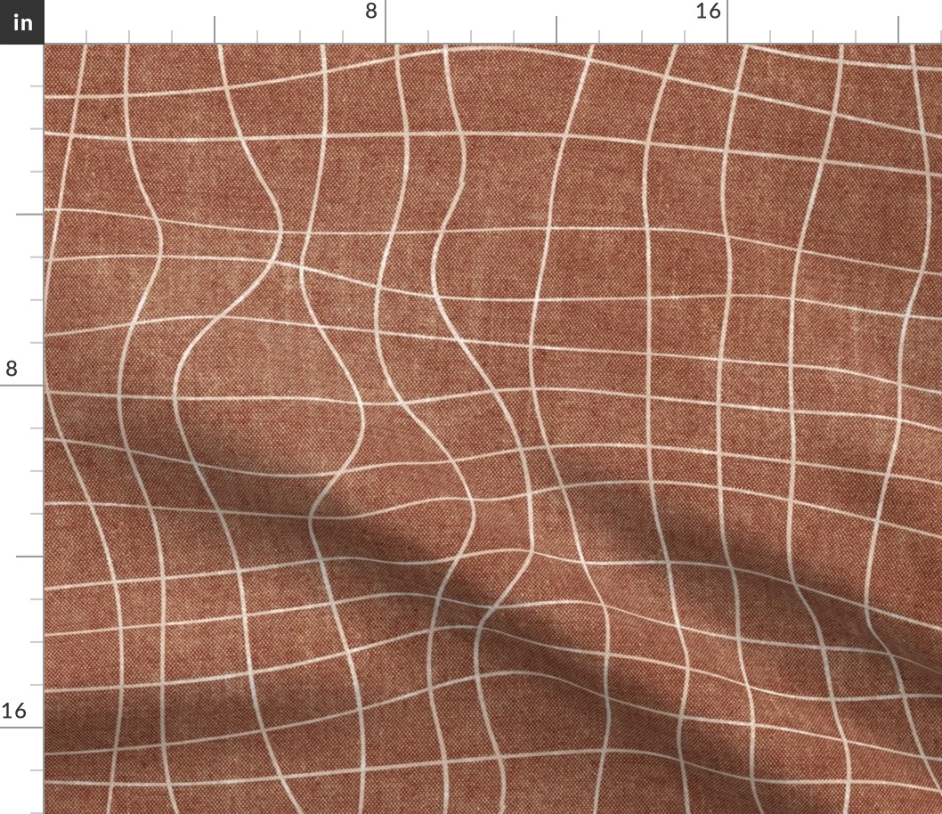 topography grid cinnamon copper brown denim canvas