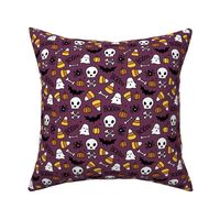 Little halloween candy skulls spider friends and bats kids pumpkin season purple augergine