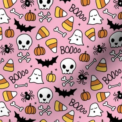 Little halloween candy skulls spider friends and bats kids pumpkin season girls pink