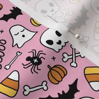 Little halloween candy skulls spider friends and bats kids pumpkin season girls pink