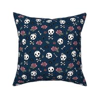 Little roses and bones skulls for girls halloween day of the dead skeleton garden pink mint navy blue night