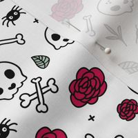 Little roses and bones skulls for girls halloween day of the dead skeleton valentine garden white mint red