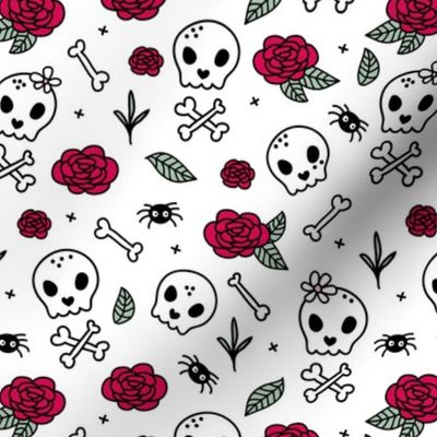 Little roses and bones skulls for girls halloween day of the dead skeleton valentine garden white mint red