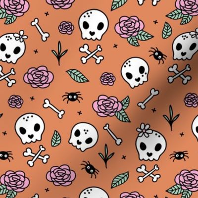 Little roses and bones skulls for girls halloween day of the dead skeleton garden pink mint orange cinnamon