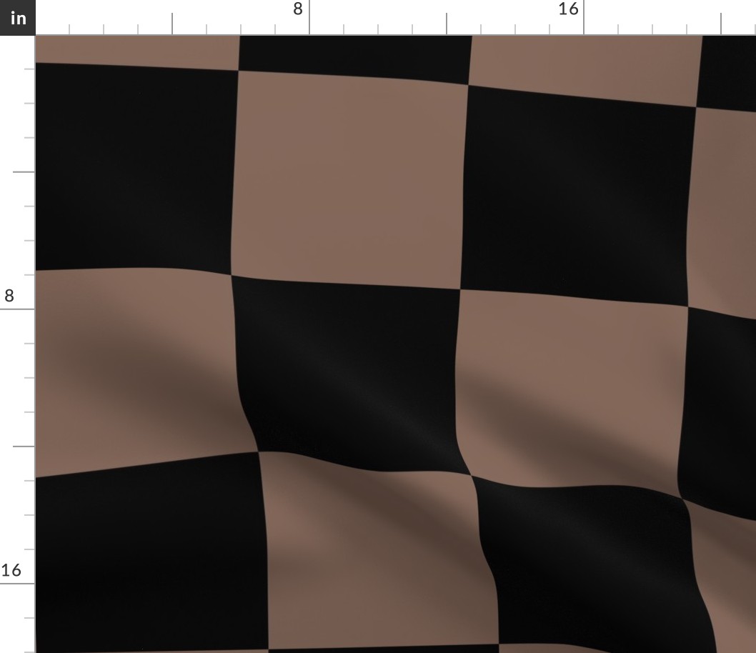 Six Inch Taupe Brown and Black Checkerboard Squares