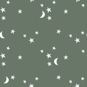 stars and moons // white on blue olive