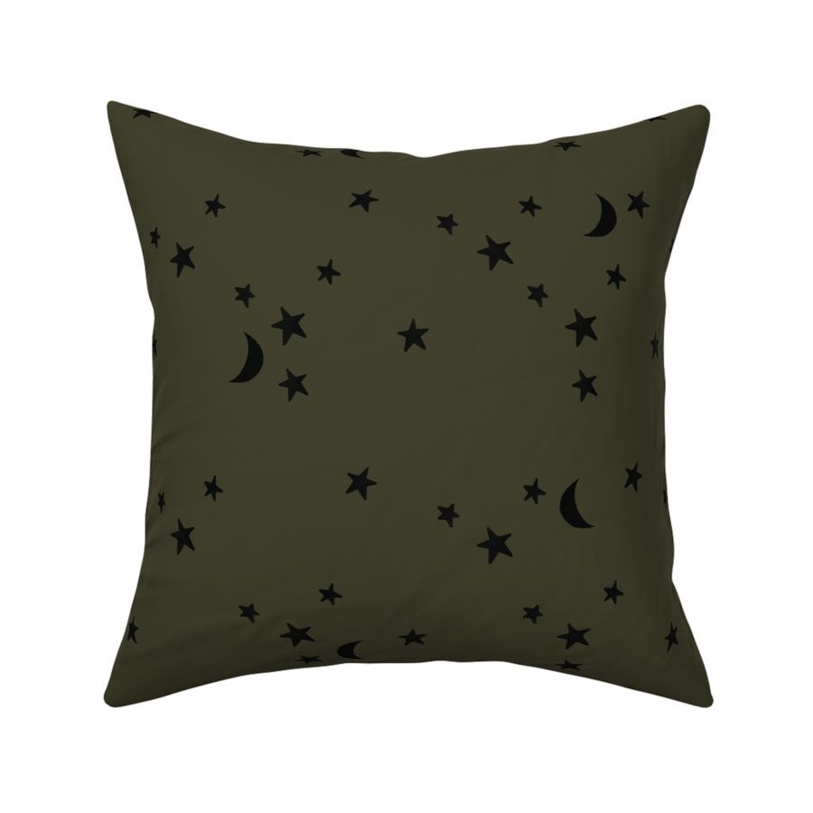 stars and moons // black on green olive