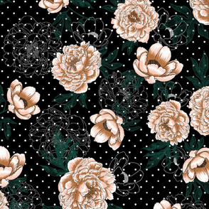 Helen’s Vintage Peonies V2 (black) 24”