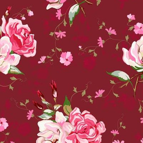 cheerful chintz on deep red