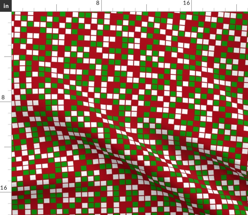 Medium Mosaic Squares in Christmas Green, White, and Dark Red