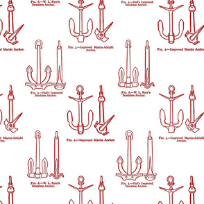 Anchor Toile Red on White