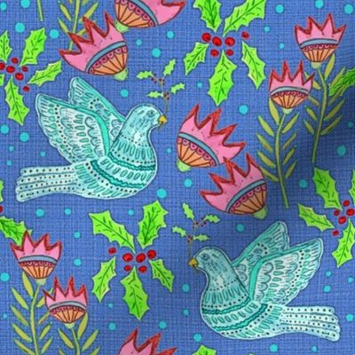 Painted Folk Art Dove, blue