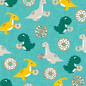 Dinos and Donuts - teal - doughnuts and dinosaurs - LAD19