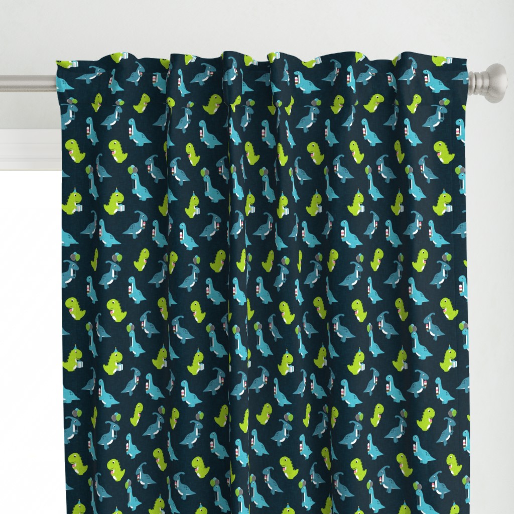 Party Dinos - blue and green on dark blue  - birthday party dinosaurs - LAD19
