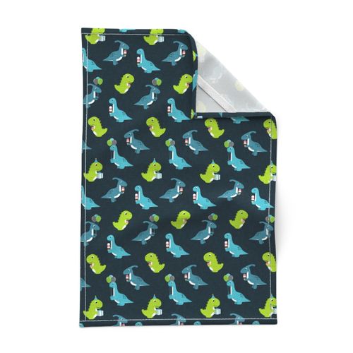 Party Dinos - blue and green on dark blue  - birthday party dinosaurs - LAD19