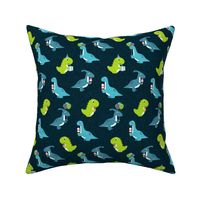 Party Dinos - blue and green on dark blue  - birthday party dinosaurs - LAD19