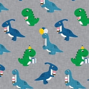 Party Dinos - blue and green on grey  - birthday party dinosaurs - LAD19