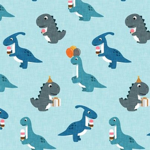 Party Dinos - blue on light blue  - birthday party dinosaurs - LAD19