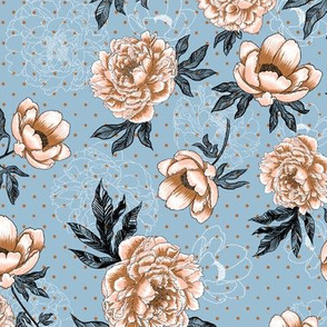 Helen's Vintage Peonies V1 (dusty blue) 12”