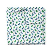 Party Dinos - blue and green on white  - birthday party dinosaurs - LAD19