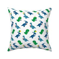 Party Dinos - blue and green on white  - birthday party dinosaurs - LAD19