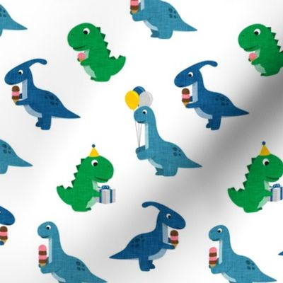 Party Dinos - blue and green on white  - birthday party dinosaurs - LAD19