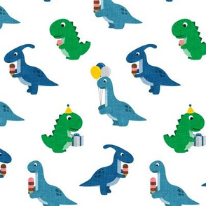 Party Dinos - blue and green on white  - birthday party dinosaurs - LAD19