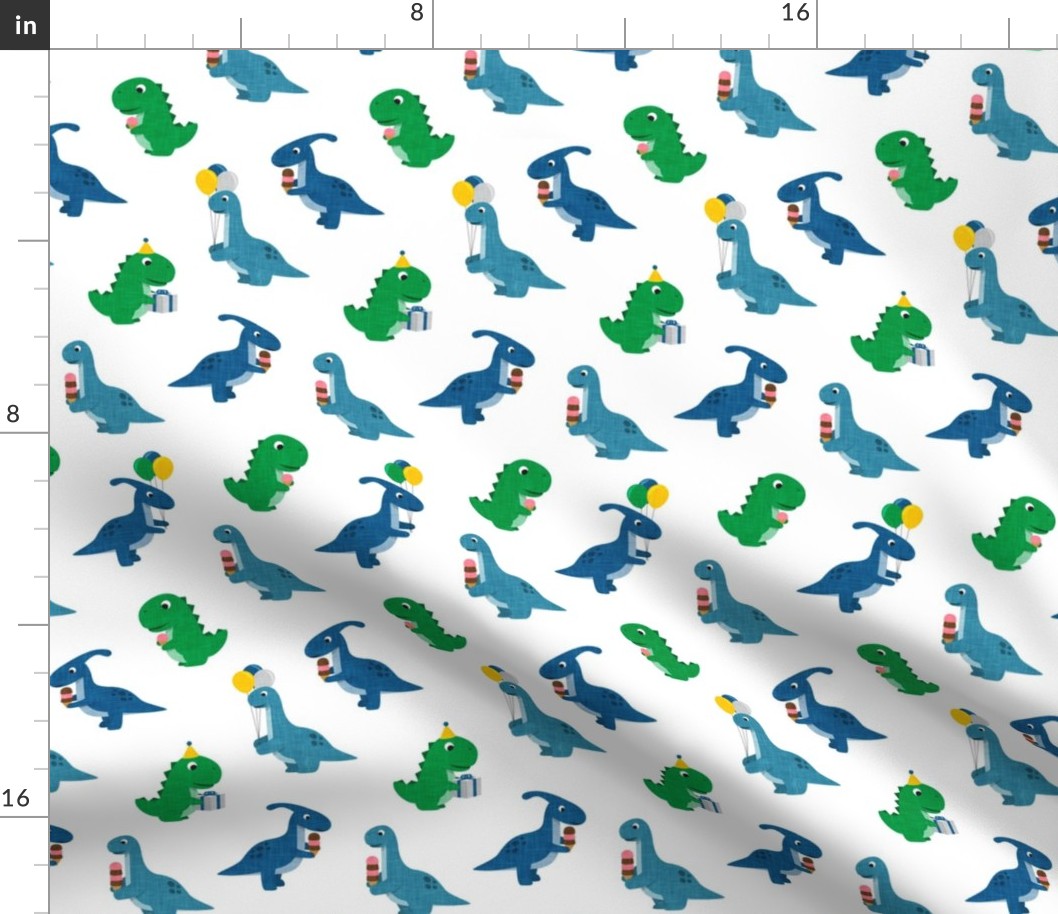 Party Dinos - blue and green on white  - birthday party dinosaurs - LAD19