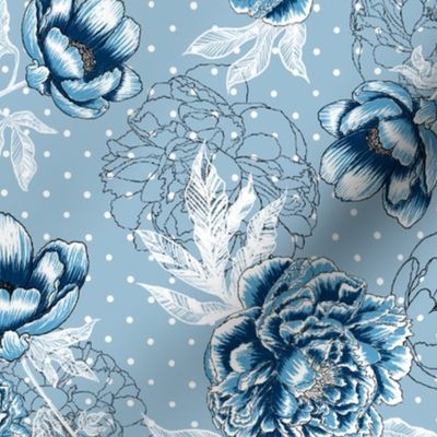 Helen's Vintage Blue Peonies (dusty blue)  18”