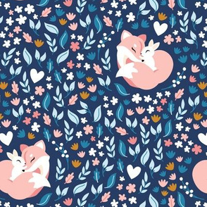 FoxLove - navy - fox and bunny