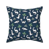 Little kawaii dino land palm trees and dinosaurs dragons kids baby boys navy blue