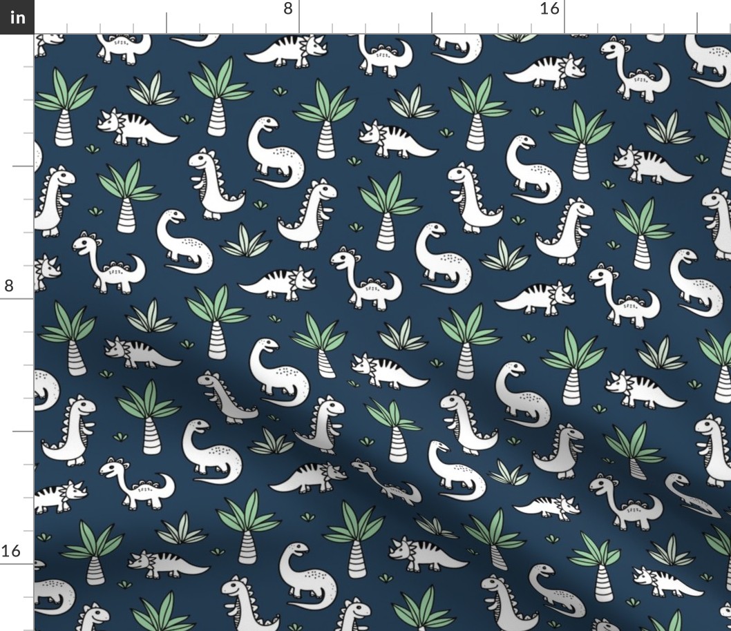 Little kawaii dino land palm trees and dinosaurs dragons kids baby boys navy blue