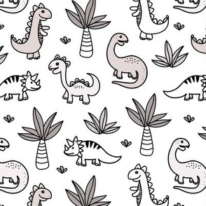 Little kawaii dino land palm trees and dinosaurs dragons kids baby neutral nursery white pastel gray