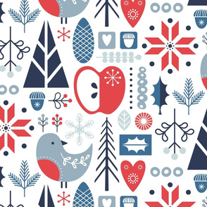 Scandi florals - red & blue - large scale