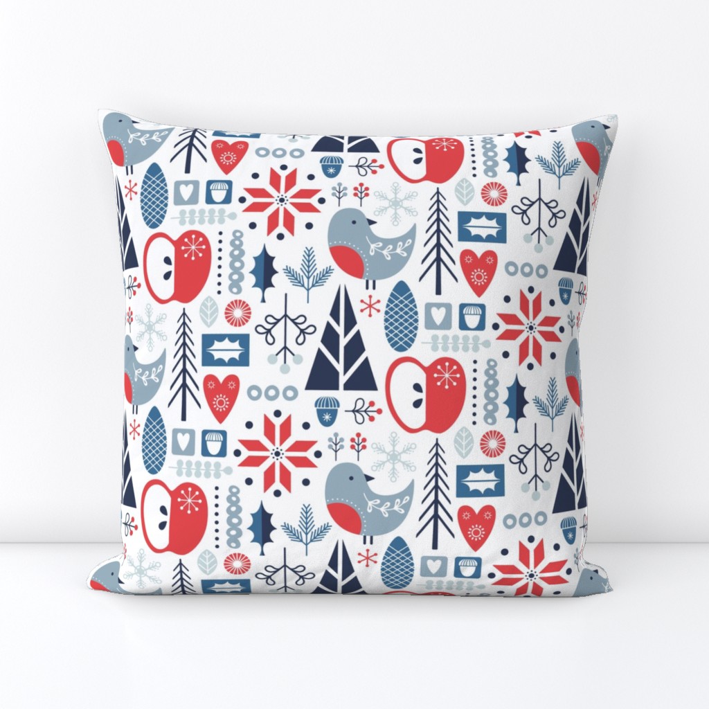 Scandi florals - red & blue - small scale