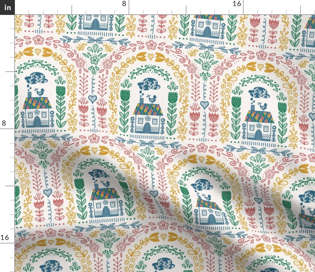 Folk Art Rainbow - Colorful Repeat // hand drawn scandinavian folk art rainbow pattern fabric 