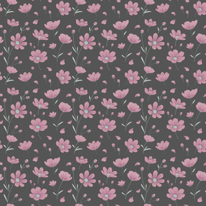 Pink Flowers on Gray