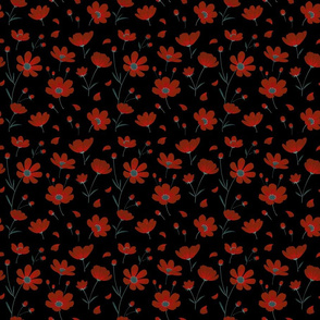 Crimson Red Flowers on Black