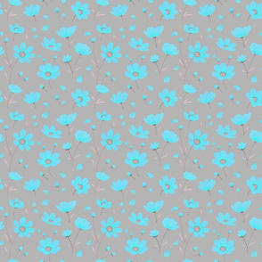 Vibrant Blue / Teal Flowers on Gray